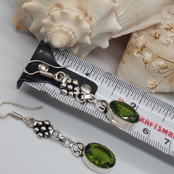 Natural Peridot Stones Silver 925 Earrings - Picture 10 of 12